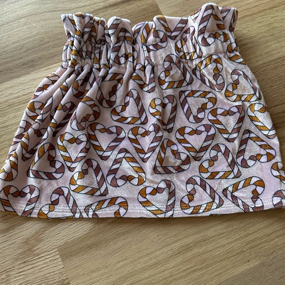 Handmade- Toddler Candy Cane Heart Patterned Pink Velvet Skirt